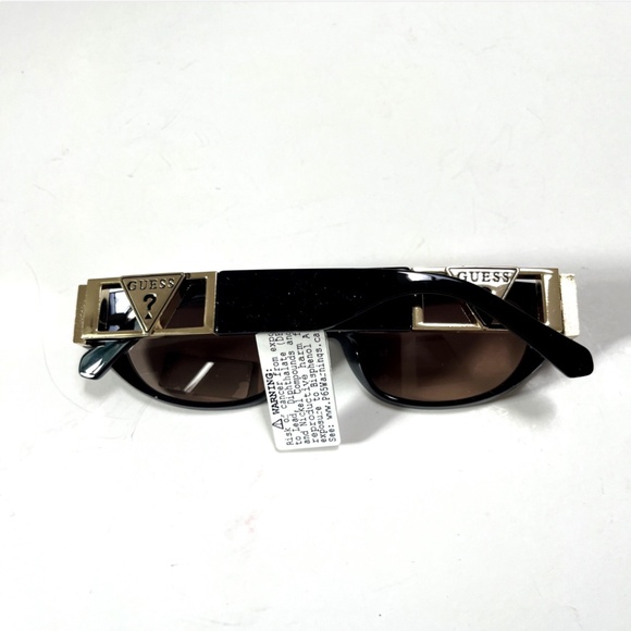 New GUESS Slim Sunglasses GO00087 Acetate Black Gold Logo Brown Lens